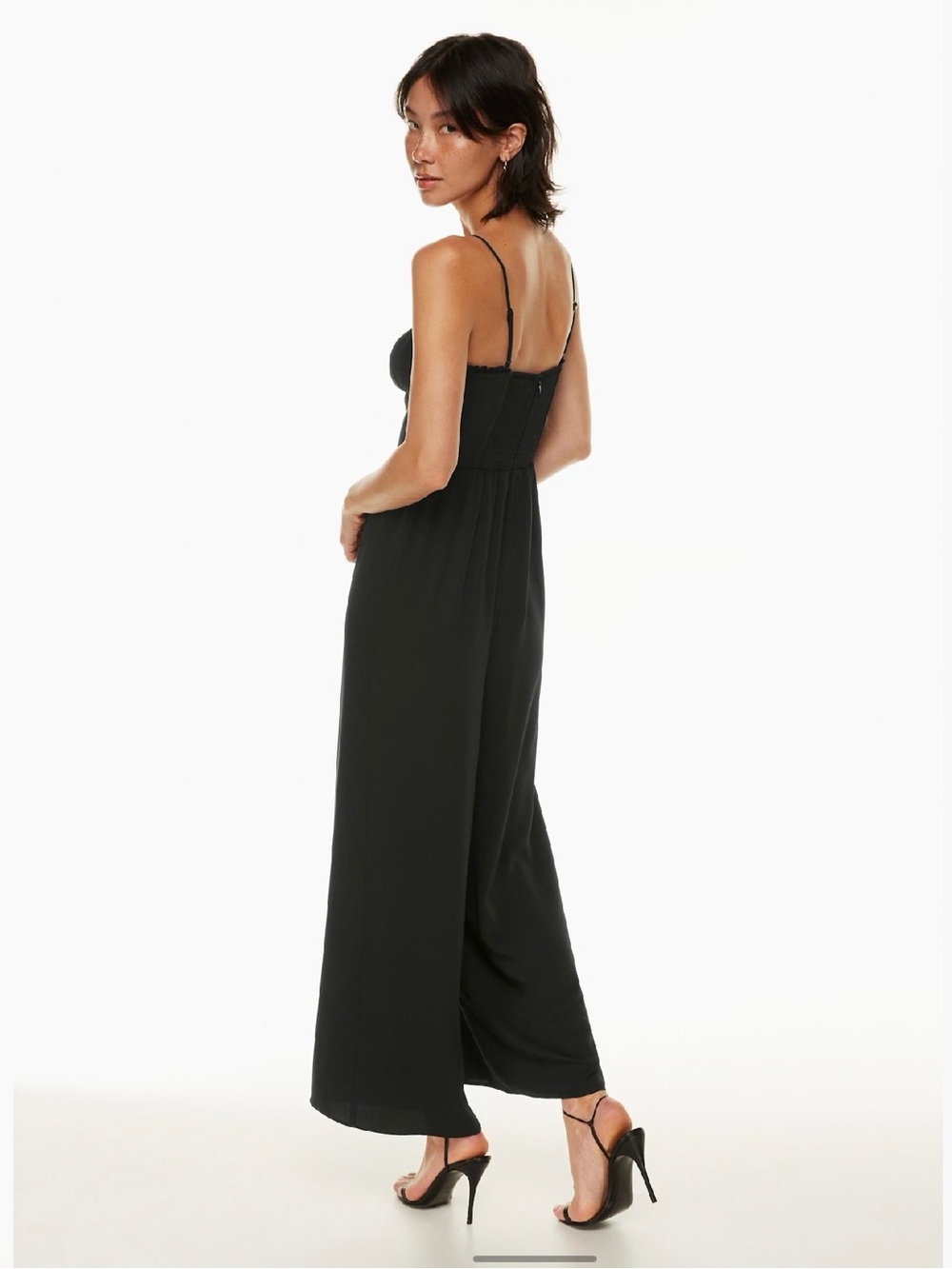 NWT Aritzia Wilfred Fable Jumpsuit Black Wide Leg Ruffle Bustier Size 4 - Picture 3 of 9
